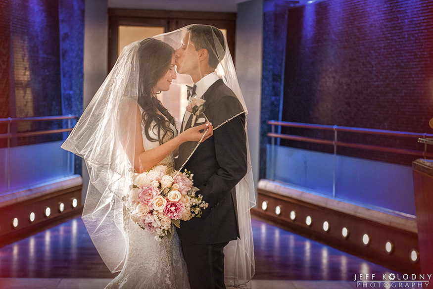 Bride and Groom Photo taken inside the Spa Lobby at the Harbor Beach Marriott