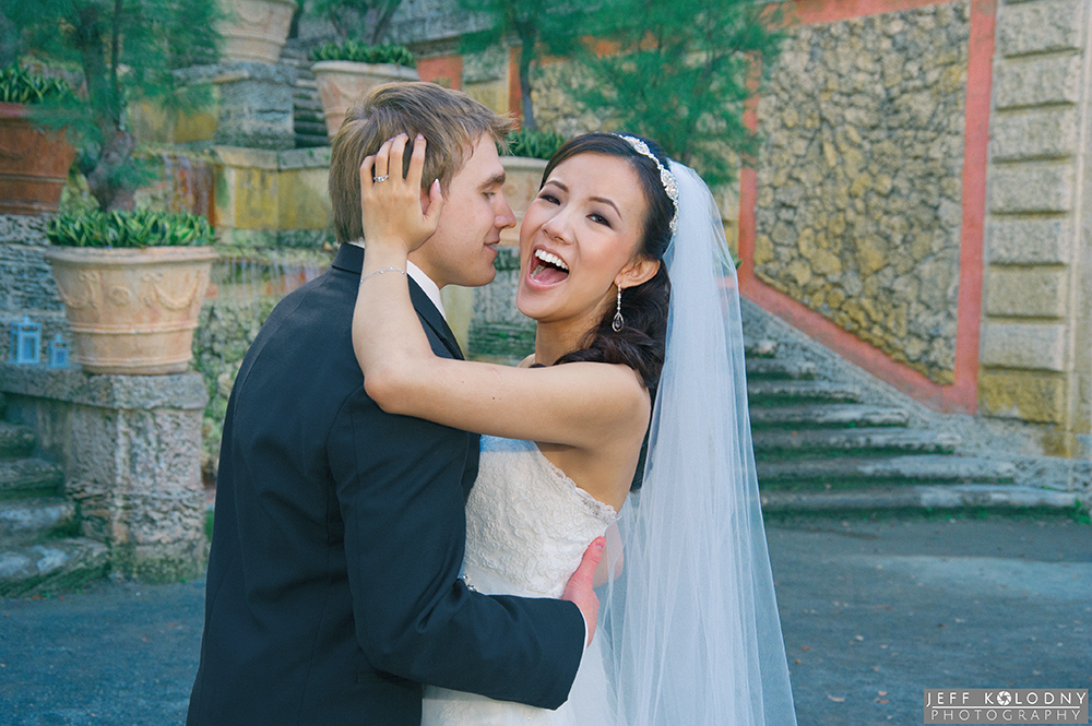 Bride and Groom at their Vizcaya wedding in Miami